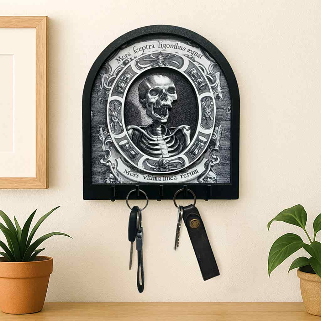 CajuArt Memento Mori Gotik İskelet Temalı Boyutlu Anahtar Askılık Duvar Dekor