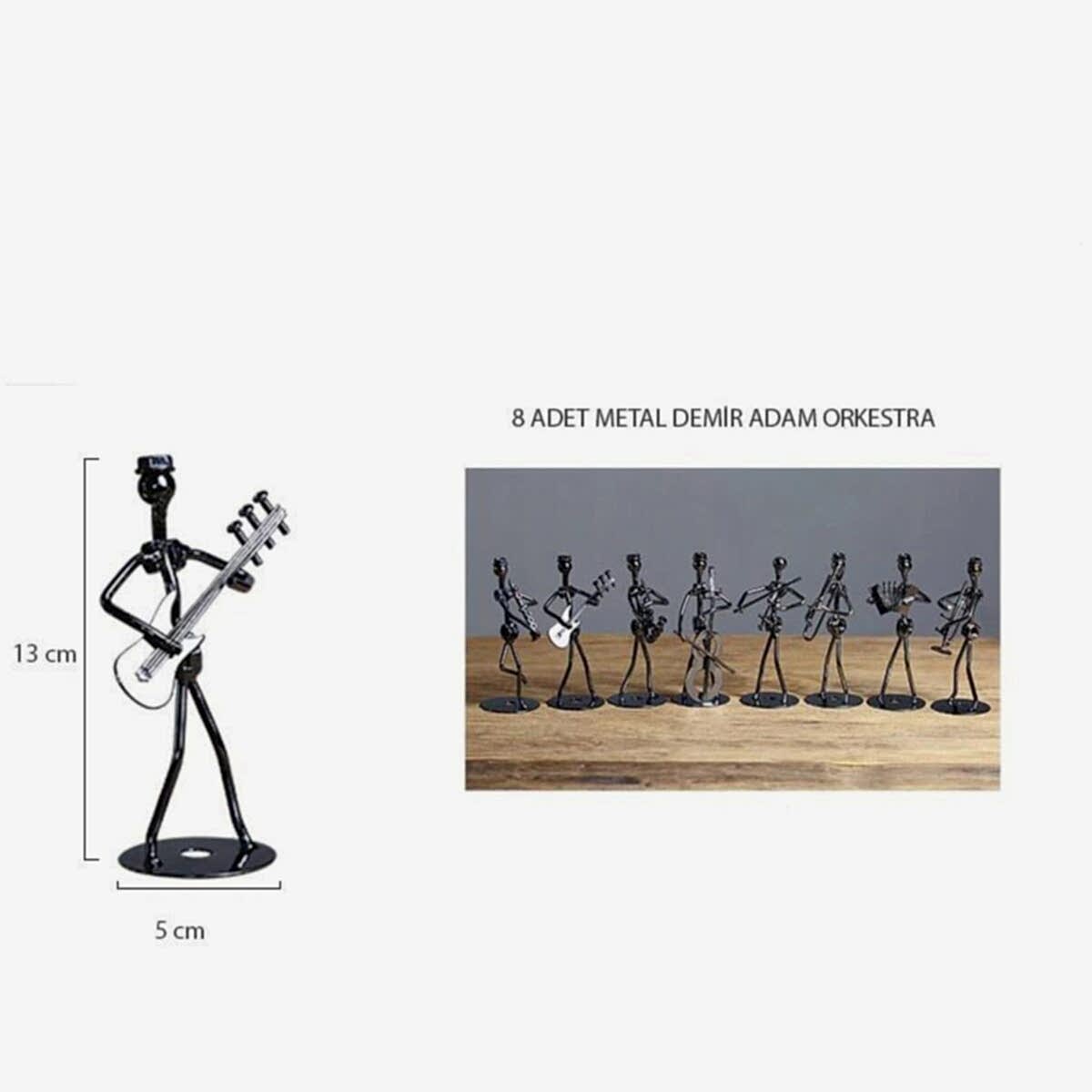 8 Adet Metal Demir Müzik Orkestrası Set Biblo Masa Süsü