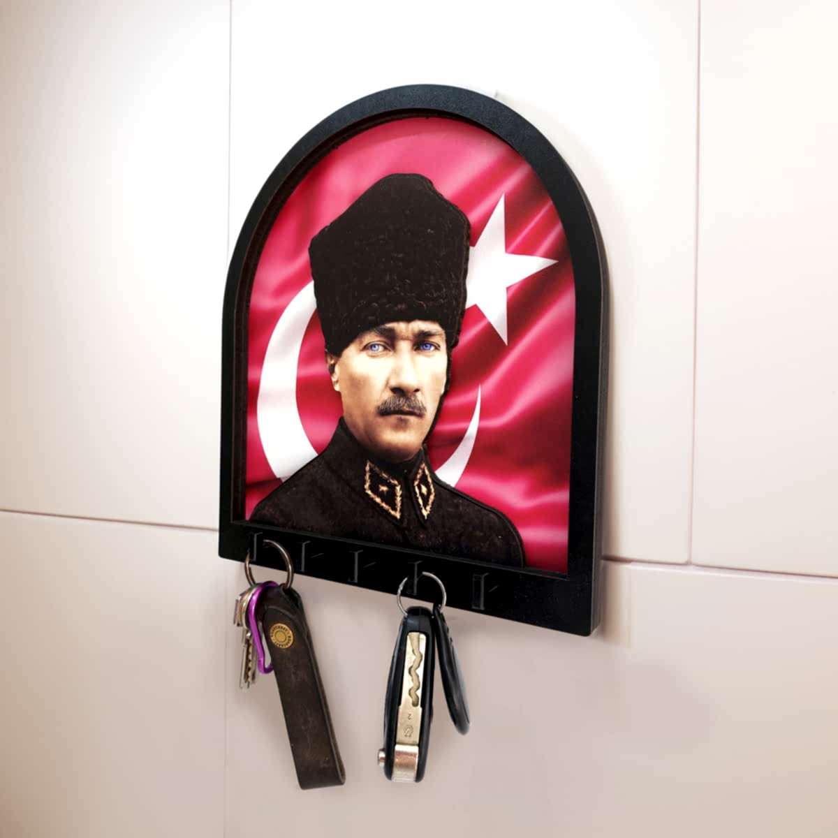 CajuArt Boyutlu Kabartma Tasarım Atatürk Bayrak Tema Anahtarlık Duvar Askılık Dekor