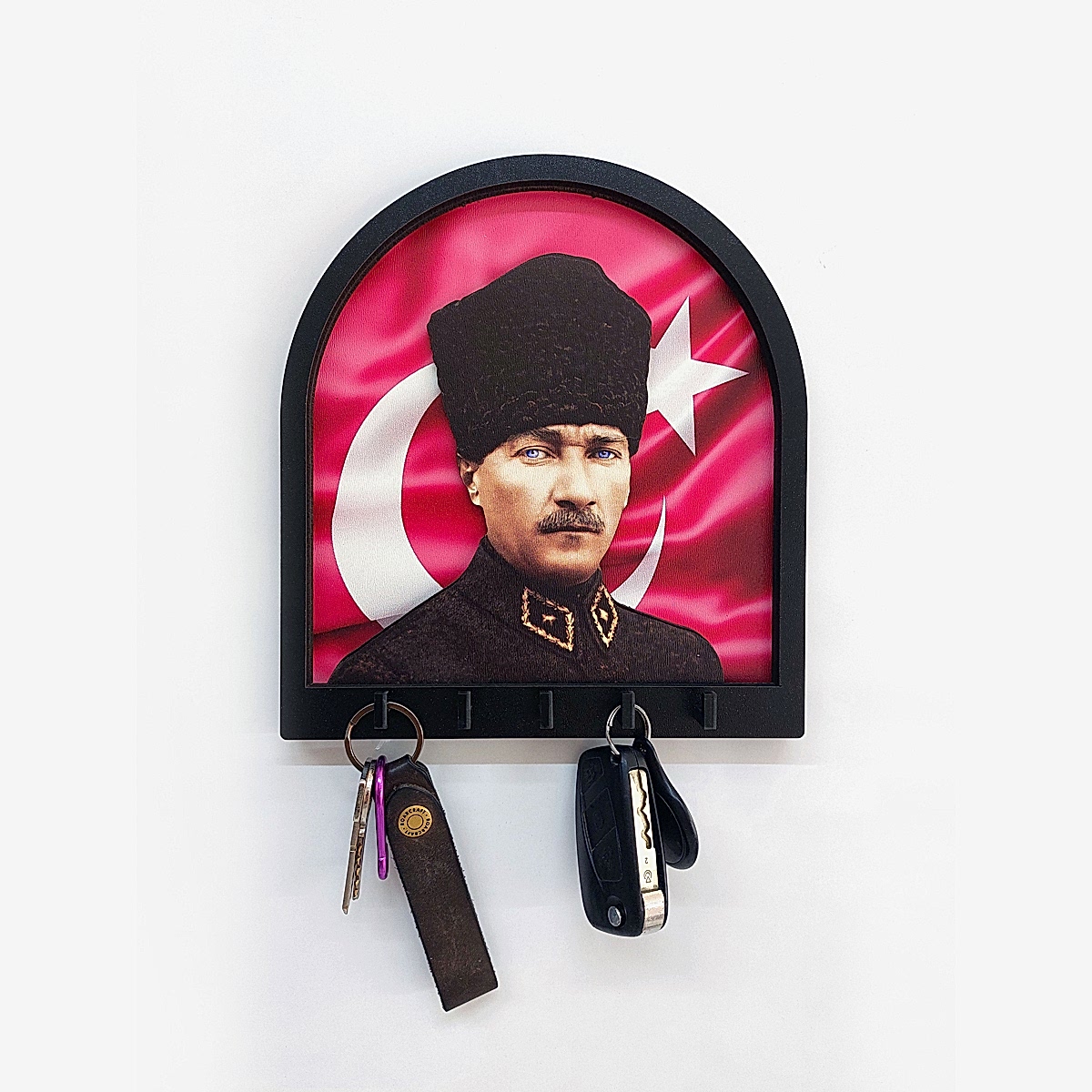 CajuArt Boyutlu Kabartma Tasarım Atatürk Bayrak Tema Anahtarlık Duvar Askılık Dekor