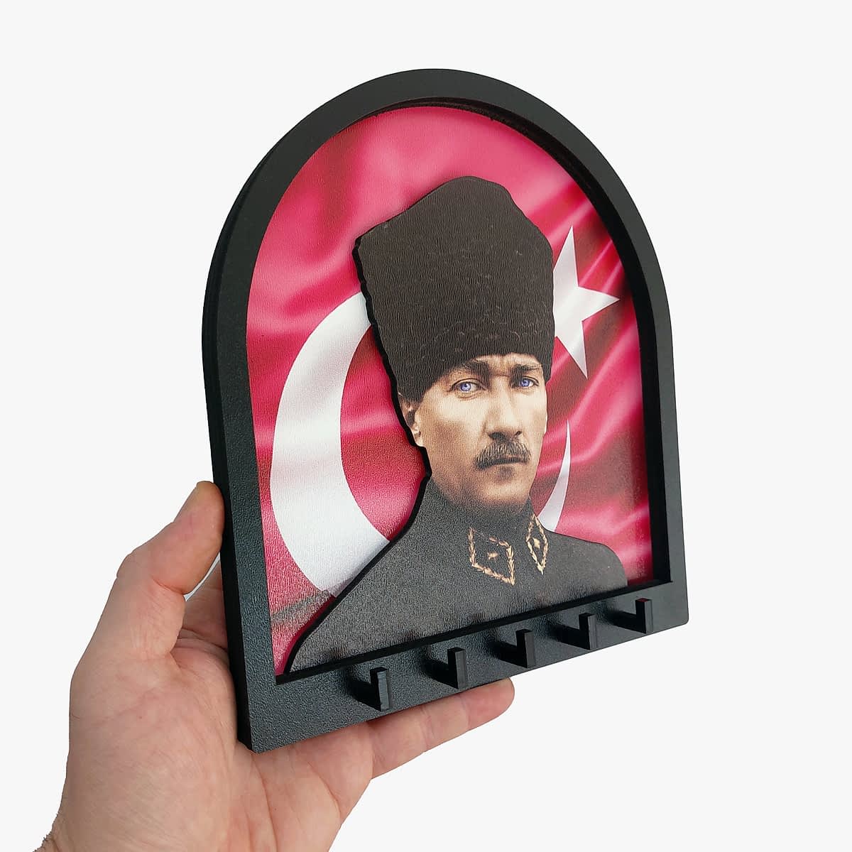 CajuArt Boyutlu Kabartma Tasarım Atatürk Bayrak Tema Anahtarlık Duvar Askılık Dekor