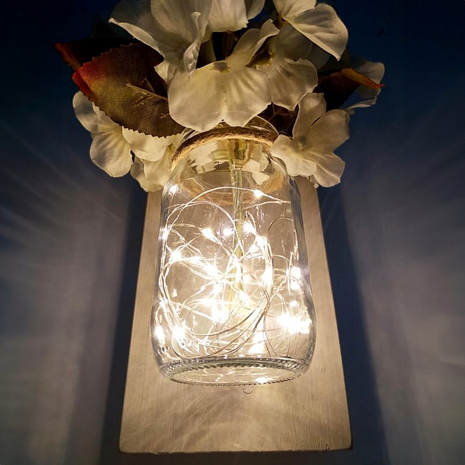 Dekoratif Ikili Kavanoz Yapay Çiçek Peri Led Işık Aplik