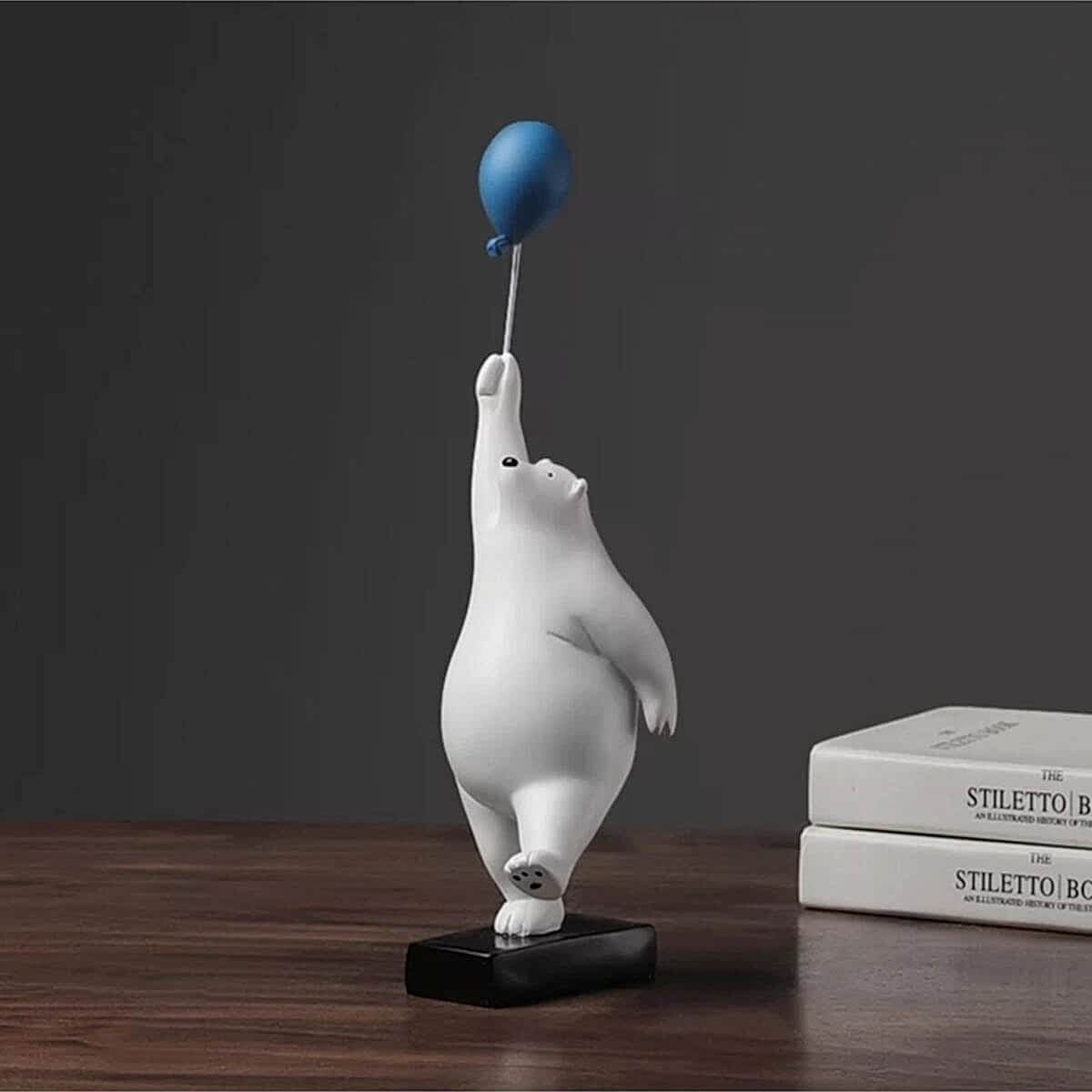 Dekoratif Sevimli Beyaz Balon Tutan Ayı Modern Biblo Süs