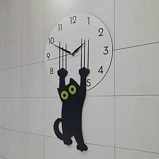 Ahşap Tasarım Saati Tırmalayan Kedi Duvar Saati