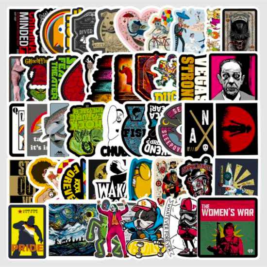 50 Adet Tekrarsız Film Karışık Retro Pvc Sticker Süs 012