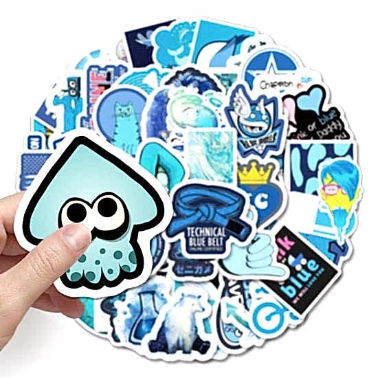 50 Adet Tekrarsız Mavi Tema Karışık Kalite Pvc Sticker 09