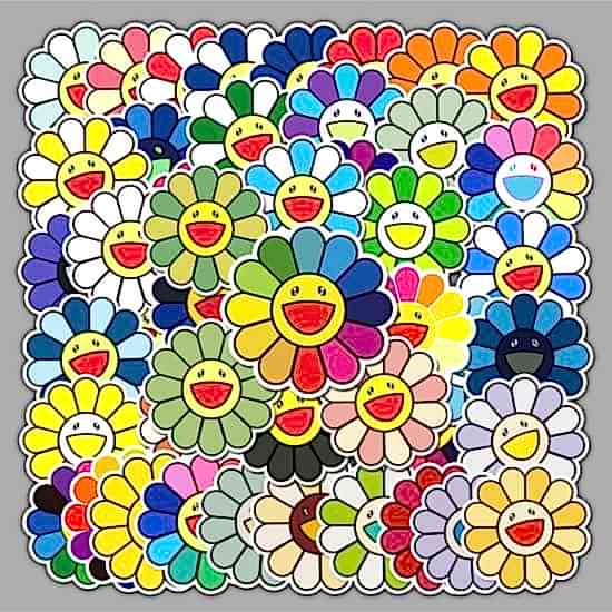 50 Adet Tekrarsız Renkli Çiçekler Kalite Pvc Sticker 02