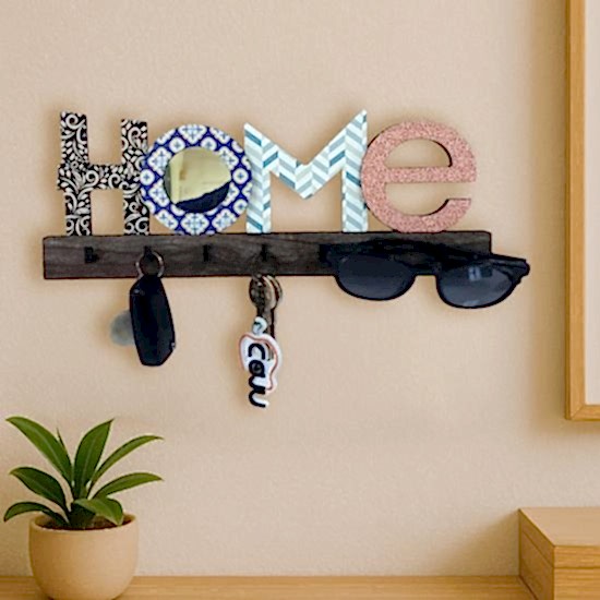 Home Yazılı Dekoratif Desenli Aynalı Duvar Askılık