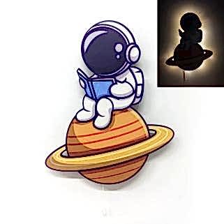 CajuArt Kitap Astronot Ahşap Led Işıklı Çocuk Odası Duvar Tablosu