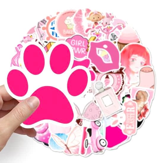 50 Adet Tekrarsız Pembe Karışık Kalite Pvc Sticker 08