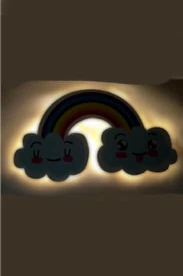 Çocuk Odası Bebek Odası Led Işıklı Gökkuşağı Baskılı Mdf Duvar Süsü