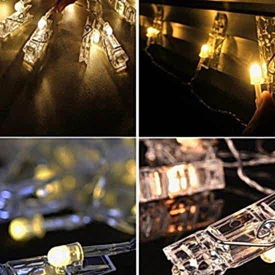 Dekoratif 1 Metre 10 Adet  Pilli Şeffaf Mandal Günışığı Renkli