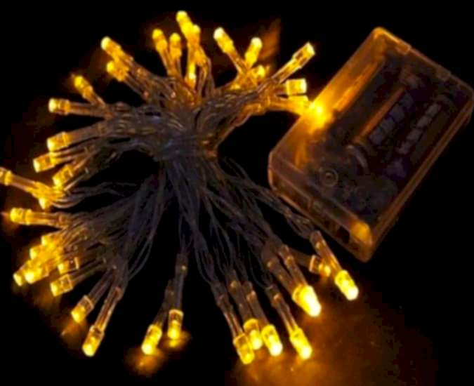 Dekoratif 5 Metre Günışığı Sarı Renk Pilli Şeffaf Ip Led Lamba