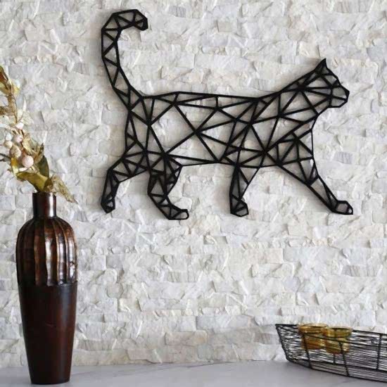 Dekoratif Geometrik Desen Büyük Kedi Duvar Süs