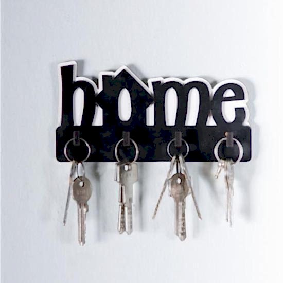 Dekoratif Home Yazılı Ahşap Anahtarlık Hol Anahtar Askı