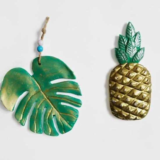 Dekoratif İkili Ananas ve Yaprak Duvar Süsü İkili Set Ev Dekoru