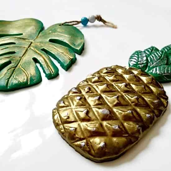 Dekoratif İkili Ananas ve Yaprak Duvar Süsü İkili Set Ev Dekoru