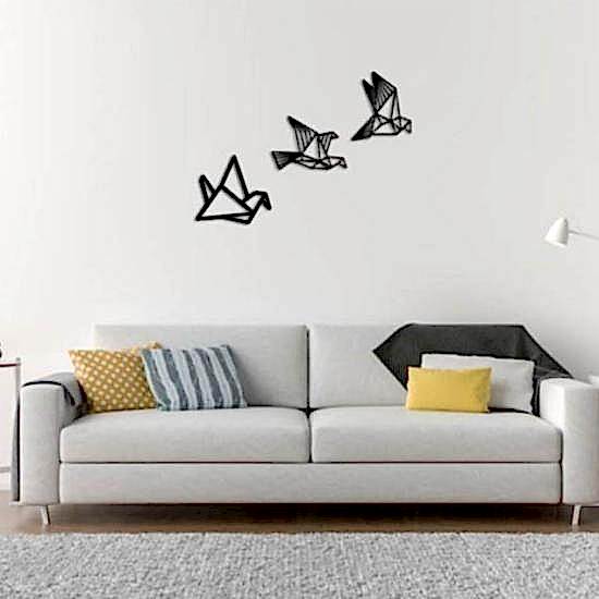 Dekoratif Origami Tarzı Modern Üçlü Ahşap Kuş Duvar Süsü Ahşap Tablo