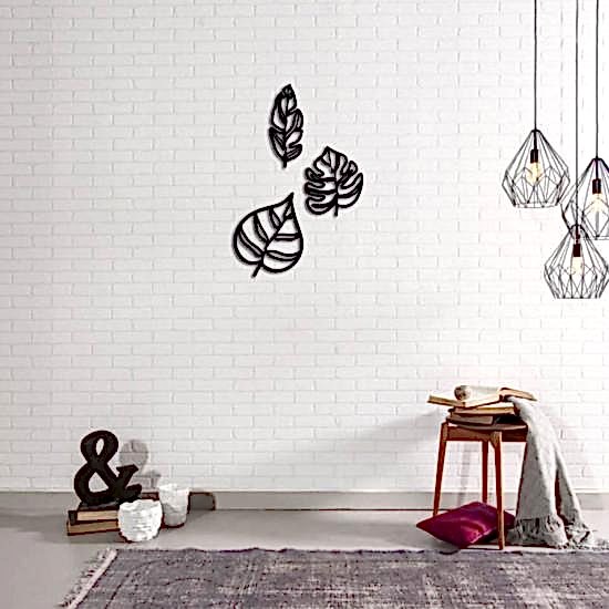Dekoratif Üçlü Ahşap Yaprak Modern Duvar Süsü Ahşap Tablo