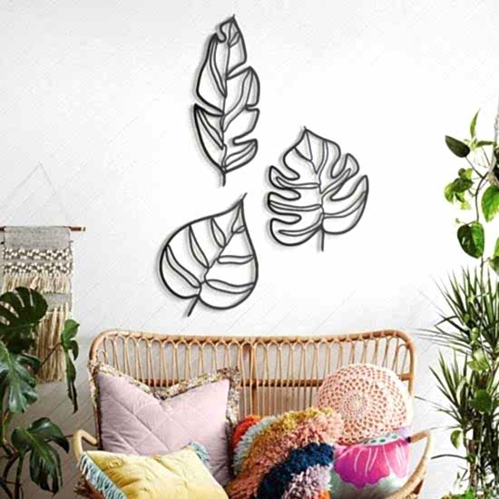 Dekoratif Üçlü Ahşap Yaprak Modern Duvar Süsü Ahşap Tablo