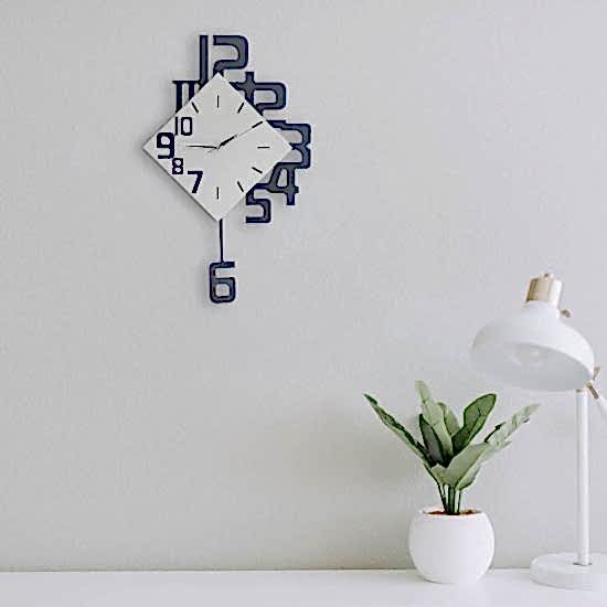Modern Büyük Boy Geometrik Sallanan Sarkaçlı Ev Ofis Duvar Saati