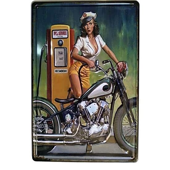 CajuArt Motorcu Kız Temalı 20x30 Metal Plaka Tablo