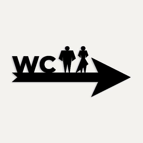 Siyah Ahşap Ok Üzeri Erkek Kadın WC Tuvalet