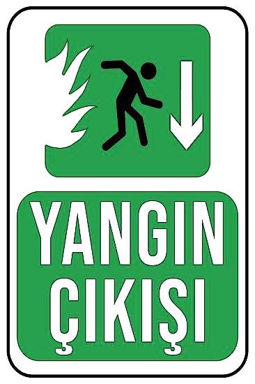 Yangın Çıkışı Aşağı Ok 20x30 cm Ahşap Uyarı