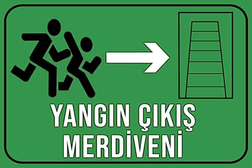 Yangın Merdiveni Yan Ok 20x30 cm Ahşap Uyarı