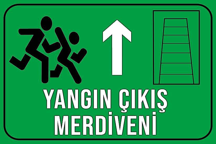 Yangın Merdiveni Yukarı Ok 20x30 cm Ahşap Uyarı