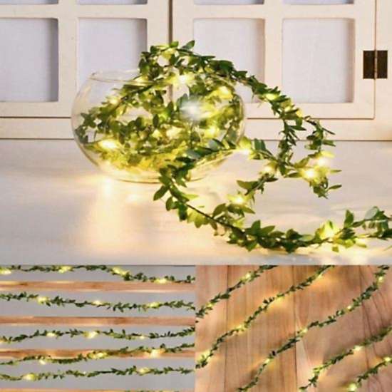 Yapay Yapraklı Yeşil Sarmaşık 3 Metre Peri Led Işık Süs