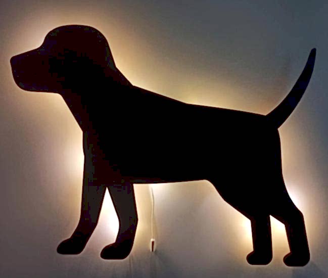 Yürüyen Köpek Led Işıklı Siyah Ahşap Tablo Duvar Dekor