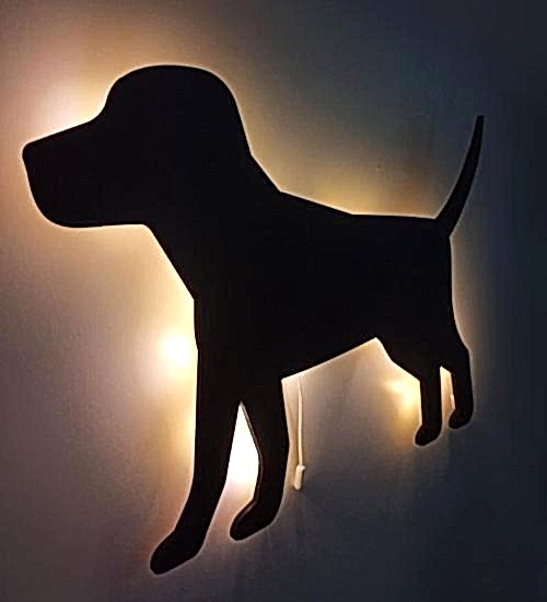 Yürüyen Köpek Led Işıklı Siyah Ahşap Tablo Duvar Dekor
